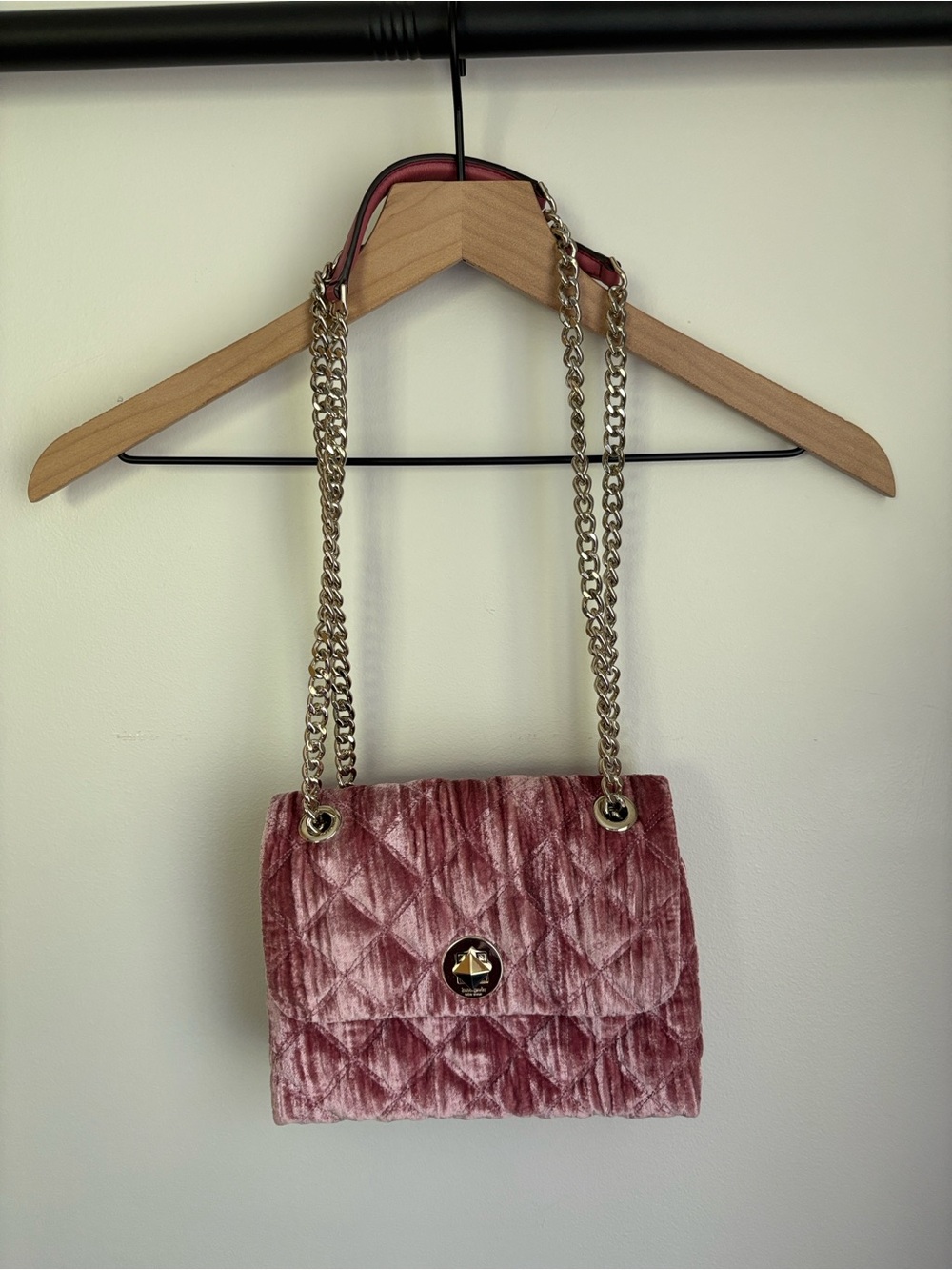 Kate Spade Pink Velvet Quilted Chain Shoulder Crossbody Bag - Picture 6 of 7